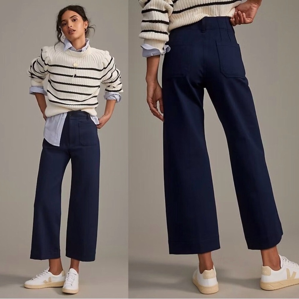 Anthropologie The Colette Ponte Crop Wide-Leg Pants by Maeve 33 TALL Navy - NWT